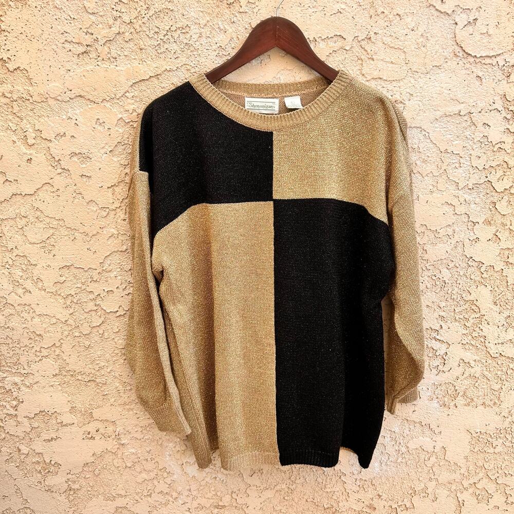 Vintage Shenanigans Black Gold Metallic Colorblock Sweater Size L